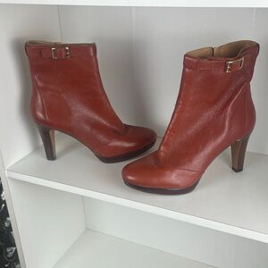 Nine West Leather Platform Ankle Boots Cognac Brown 9.5